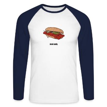 BBQ // Illustration - Unisex Long Sleeve Baseball T-Shirt - white/navy - Front - Nik (191cm)