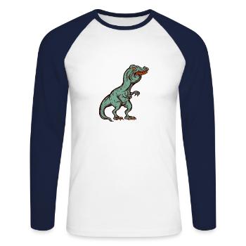 Tyrannosaurus Rex Überbiss Hasenzähne Witzig - Unisex Baseballshirt langarm - Weiß/Navy - Vorne - Nik (191cm)