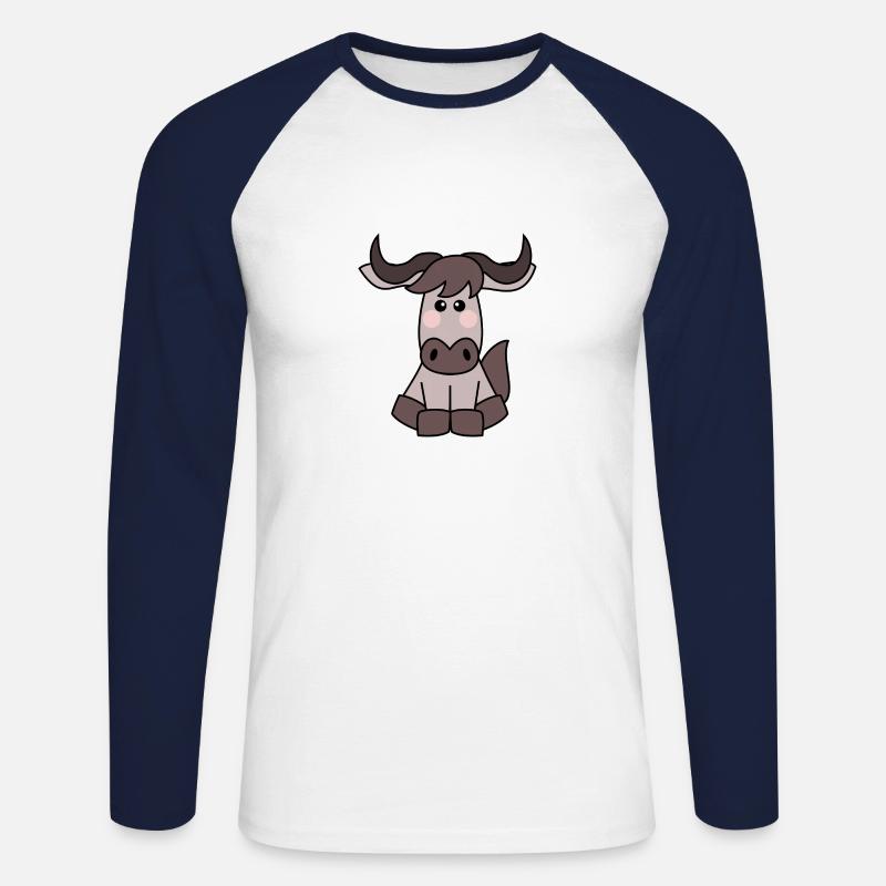 Kawaii Gnu / Wildebeest - Unisex Baseballshirt langarm - Weiß/Navy