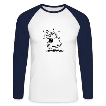 Wütender Elefant trampelt und springt - Unisex Baseballshirt langarm - Weiß/Navy - Vorne - Nik (191cm)