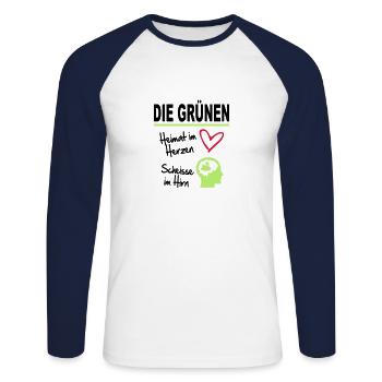 Politik Die Grünen Sprüche Scheisse Hirn - Unisex Baseballshirt langarm - Weiß/Navy - Vorne - Nik (191cm)