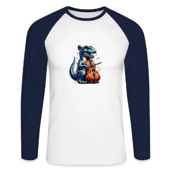 Cooler Dino Cellist Violin Klassik - Unisex Baseballshirt langarm - Weiß/Navy - Vorne - Nik (191cm)