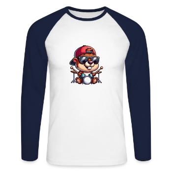 Niedlicher Biber Schlagzeuger Lustiges Tier - Unisex Baseballshirt langarm - Weiß/Navy - Vorne - Nik (191cm)