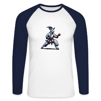 Karaté chèvre en action – combatif dynamique - T-shirt baseball manches longues Homme - blanc/marine - Devant - Nik (191cm)