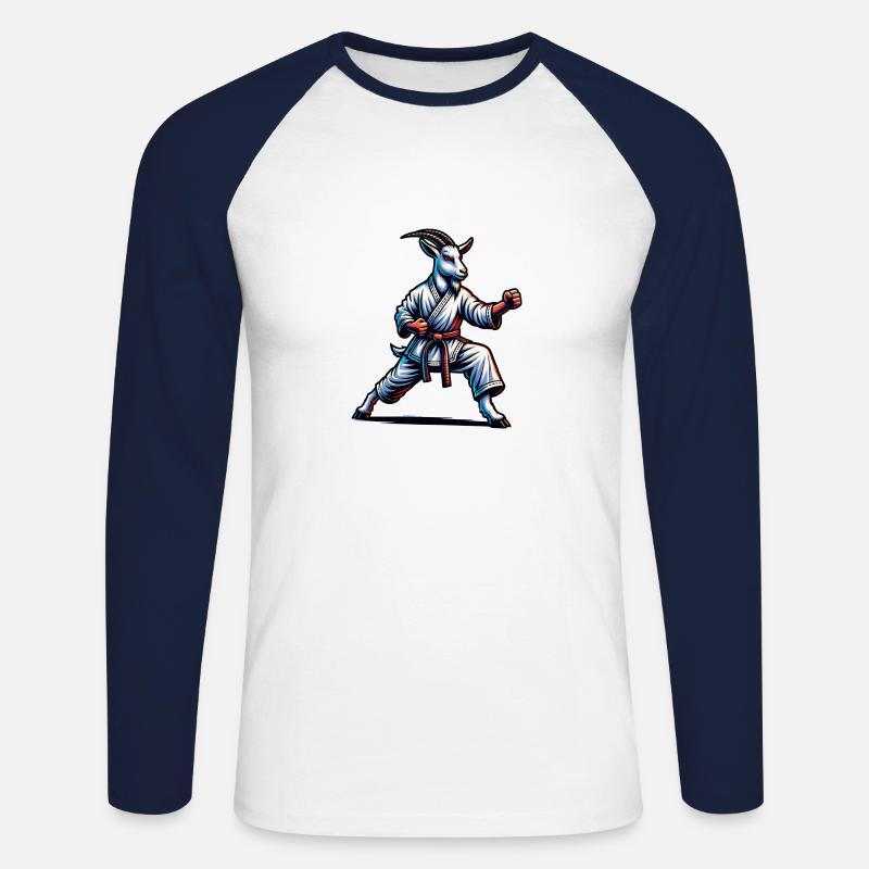 Karate-Ziege in Action – Dynamischer Kampfgeist - Unisex Baseballshirt langarm - Weiß/Navy