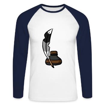 Plume écrivain old ink pen feather - T-shirt baseball manches longues Homme - blanc/marine - Devant - Nik (191cm)