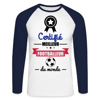 meilleur footballeur : cadeau football,foot - T-shirt baseball manches longues Homme - blanc/marine - Devant - Nik (191cm)