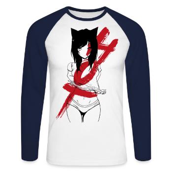 Anie Manga Gamer Zocker Spieler Katze Zocken - Unisex Baseballshirt langarm - Weiß/Navy - Vorne - Nik (191cm)