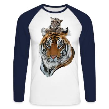 Bengal Tiger and Hazy Tiger - Unisex Long Sleeve Baseball T-Shirt - white/navy - Front - Nik (191cm)