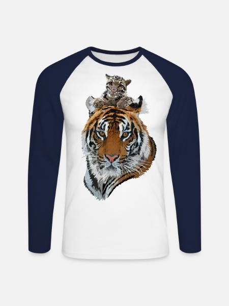 Bengal Tiger and Hazy Tiger - Unisex Long Sleeve Baseball T-Shirt - white/navy