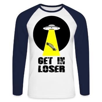Get In Loser White Ovni Cybertruck Mars - T-shirt baseball manches longues Homme - blanc/marine - Devant - Nik (191cm)