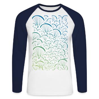 Paragliders Verlauf grün blau - Unisex Baseballshirt langarm - Weiß/Navy - Vorne - Nik (191cm)