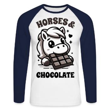 Chevaux et dicton de chocolat - T-shirt baseball manches longues Homme - blanc/marine - Devant - Nik (191cm)