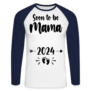 Maman bientôt maman 2024 Mère Enfants enceintes papillon de nuit - T-shirt baseball manches longues Homme - blanc/marine - Devant - Nik (191cm)