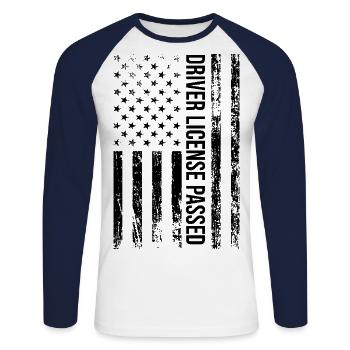 Permis de conduire American Flag Réussi Examen de conduite - T-shirt baseball manches longues Homme - blanc/marine - Devant - Nik (191cm)