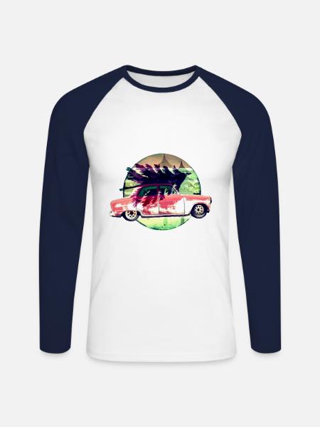 Oldtimer mit Weihnachtsbaum - Unisex Baseballshirt langarm - Weiß/Navy