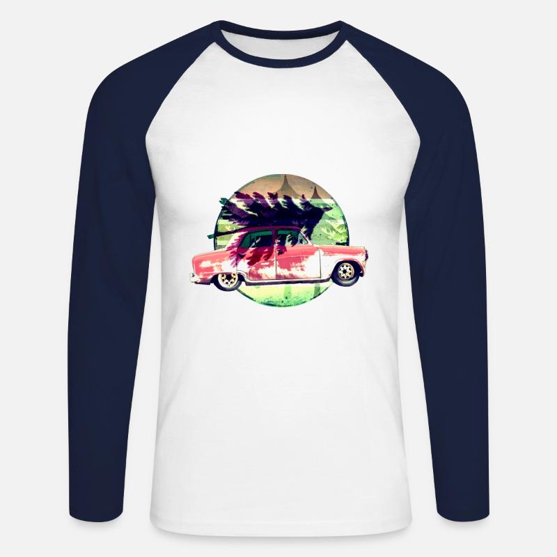 Oldtimer mit Weihnachtsbaum - Unisex Baseballshirt langarm - Weiß/Navy