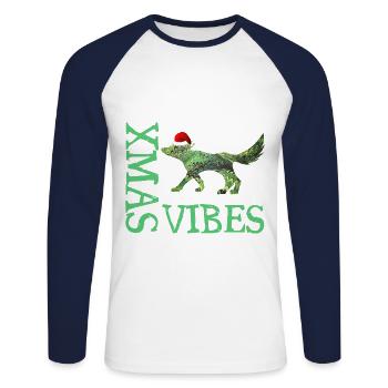 fox e 35 noël vibes de noël - T-shirt baseball manches longues Homme - blanc/marine - Devant - Nik (191cm)