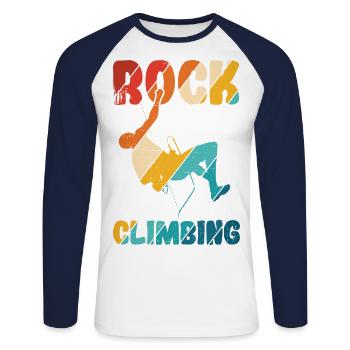 Klettern Bouldern - Unisex Baseballshirt langarm - Weiß/Navy - Vorne - Nik (191cm)