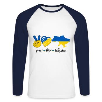 Peace Love Ukraine Support Ukrainian Freedom - Unisex Long Sleeve Baseball T-Shirt - white/navy - Front - Nik (191cm)