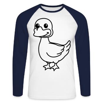 Gans Comic Tier - Unisex Baseballshirt langarm - Weiß/Navy - Vorne - Nik (191cm)