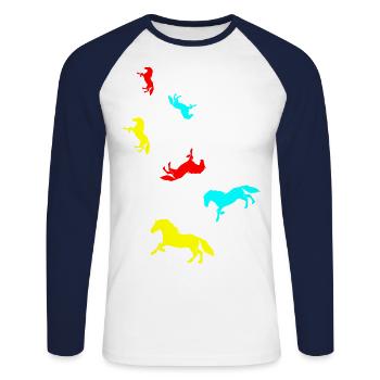 Icône Cheval Cheval - T-shirt baseball manches longues Homme - blanc/marine - Devant - Nik (191cm)