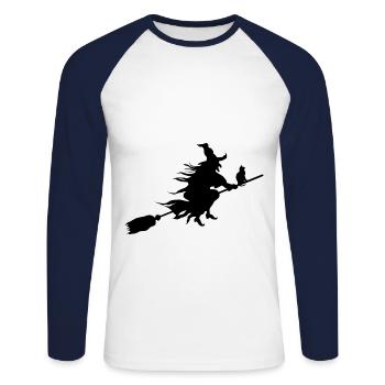 sorcière - T-shirt baseball manches longues Homme - blanc/marine - Devant - Nik (191cm)