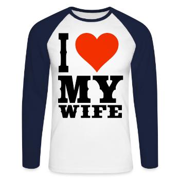Ich liebe meine Ehefrau T-Shirt - Unisex Baseballshirt langarm - Weiß/Navy - Vorne - Nik (191cm)