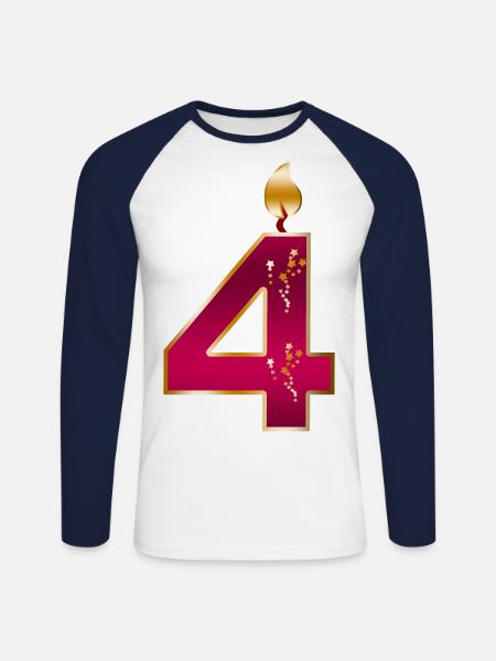 Forth Birthday Anniversary Candle - Unisex Long Sleeve Baseball T-Shirt - white/navy