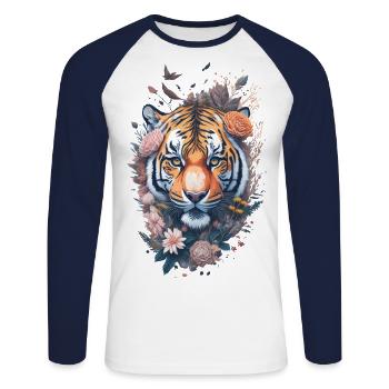 Chat tigre Prédateur Nature Grand Chat Nature Nature sauvage - T-shirt baseball manches longues Homme - blanc/marine - Devant - Nik (191cm)