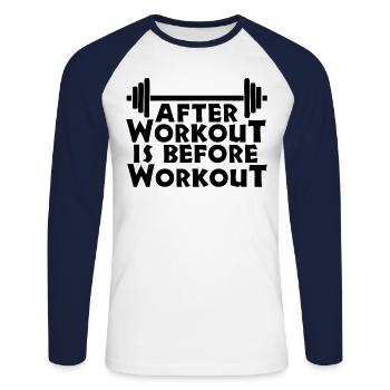After Workout is before Workout - Unisex Baseballshirt langarm - Weiß/Navy - Vorne - Nik (191cm)