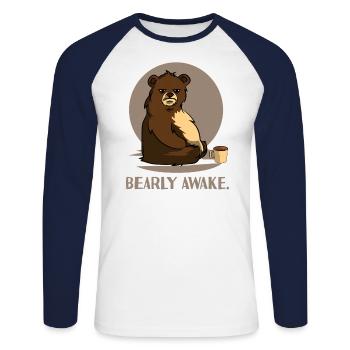 Bear Coffee Caffeine Long Sleeper Conception de blague fatiguée - T-shirt baseball manches longues Homme - blanc/marine - Devant - Nik (191cm)