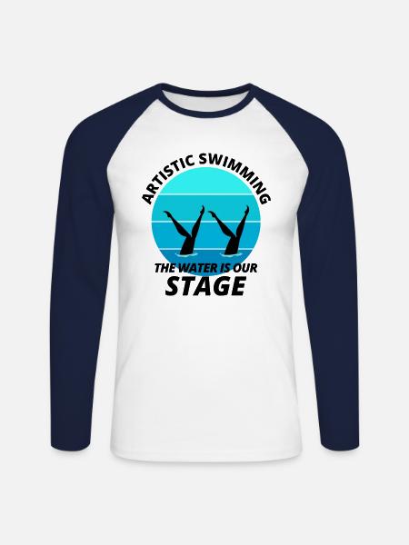 Synchro Schwimmer Synchronschwimmen - Unisex Baseballshirt langarm - Weiß/Navy