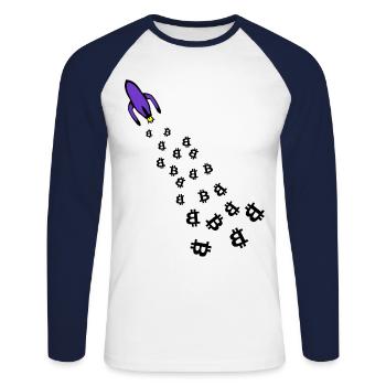 Dans l’espace avec Bitcoin - T-shirt baseball manches longues Homme - blanc/marine - Devant - Nik (191cm)