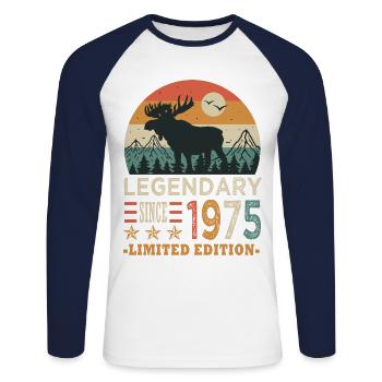 1975 legendary anniversary Born in 1975 - Unisex Long Sleeve Baseball T-Shirt - white/navy - Front - Nik (191cm)