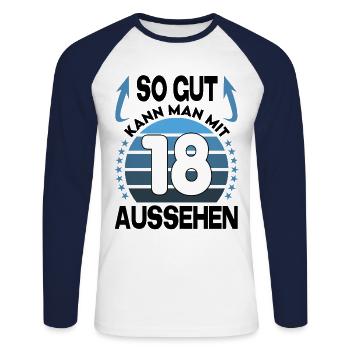 Geburtstag 18 Jahre So gut aussehen Retro Vintage - Unisex Baseballshirt langarm - Weiß/Navy - Vorne - Nik (191cm)
