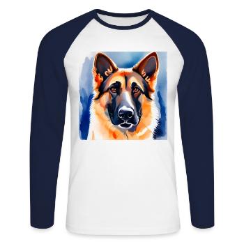 German Shepherd watercolour Portrait - Unisex Long Sleeve Baseball T-Shirt - white/navy - Front - Nik (191cm)
