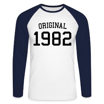 Original 1982 - 40 Jahre alt - Geschenk zum 40. Geburtstag - Unisex Baseballshirt langarm - Weiß/Navy - Vorne - Nik (191cm)