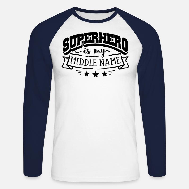 Superheld ist mein Mittelname - Unisex Baseballshirt langarm - Weiß/Navy
