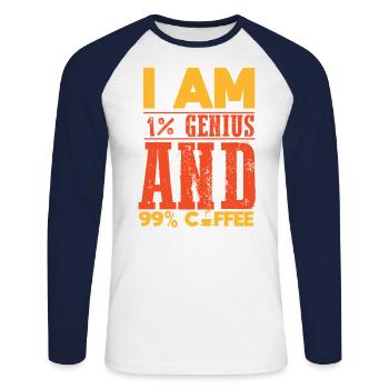 Café café génie blague cadeau drôle t-shirt - T-shirt baseball manches longues Homme - blanc/marine - Devant - Nik (191cm)