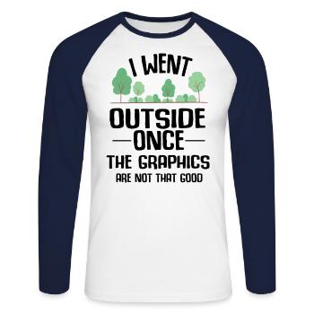 Cadeau de blague résolution de rupture graphique Gamer Outdoors - T-shirt baseball manches longues Homme - blanc/marine - Devant - Nik (191cm)