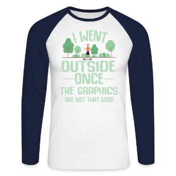 Gamer à l’extérieur graphiques pause résolution blague cadeau - T-shirt baseball manches longues Homme - blanc/marine - Devant - Nik (191cm)