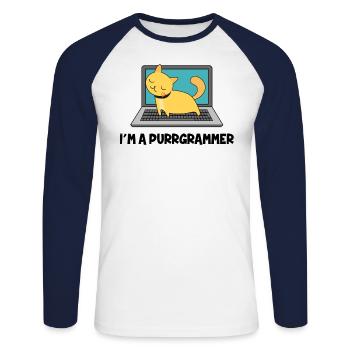 Cadeau de Nerd d'ordinateur de programmeur de chat de chat - T-shirt baseball manches longues Homme - blanc/marine - Devant - Nik (191cm)