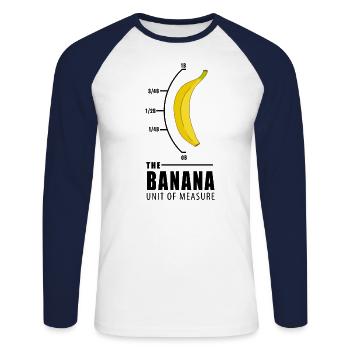 Banane Maßeinheit Gelb Nerd lustiges Geschenk - Unisex Baseballshirt langarm - Weiß/Navy - Vorne - Nik (191cm)
