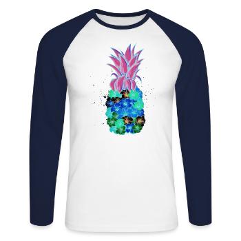 Pineapple flower holiday beach summer funny gift - Unisex Long Sleeve Baseball T-Shirt - white/navy - Front - Nik (191cm)