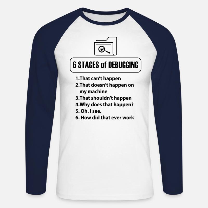 Cadeaux Programmeur Nerd Bug Developer - T-shirt baseball manches longues Homme - blanc/marine