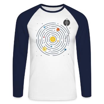 Musique Système solaire Cadeau vinyle - T-shirt baseball manches longues Homme - blanc/marine - Devant - Nik (191cm)