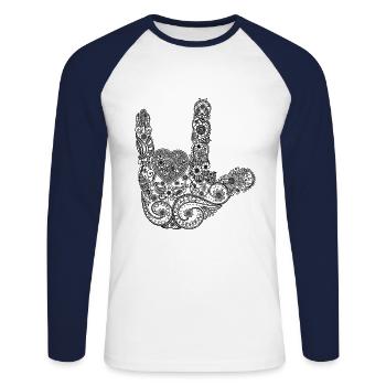 Mandalia - I Love You Main levée - T-shirt baseball manches longues Homme - blanc/marine - Devant - Nik (191cm)