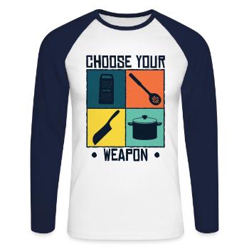 Cuisine chef étoilé - T-shirt baseball manches longues Homme - blanc/marine - Devant - Nik (191cm)