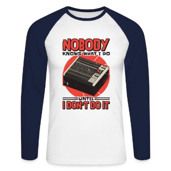 Audio technician Sound engineer event technology - Unisex Long Sleeve Baseball T-Shirt - white/navy - Front - Nik (191cm)